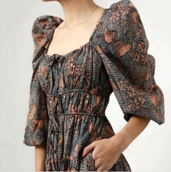 Ulla Johnson Isla Pleated Puff Sleeve Flouncy Floral Midi Dress - Picture 3 of 16